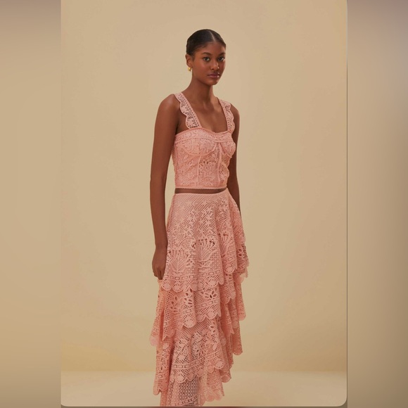 FARM Rio Dresses & Skirts - Farm Rio Light Pink Guipure Layered Maxi Skirt